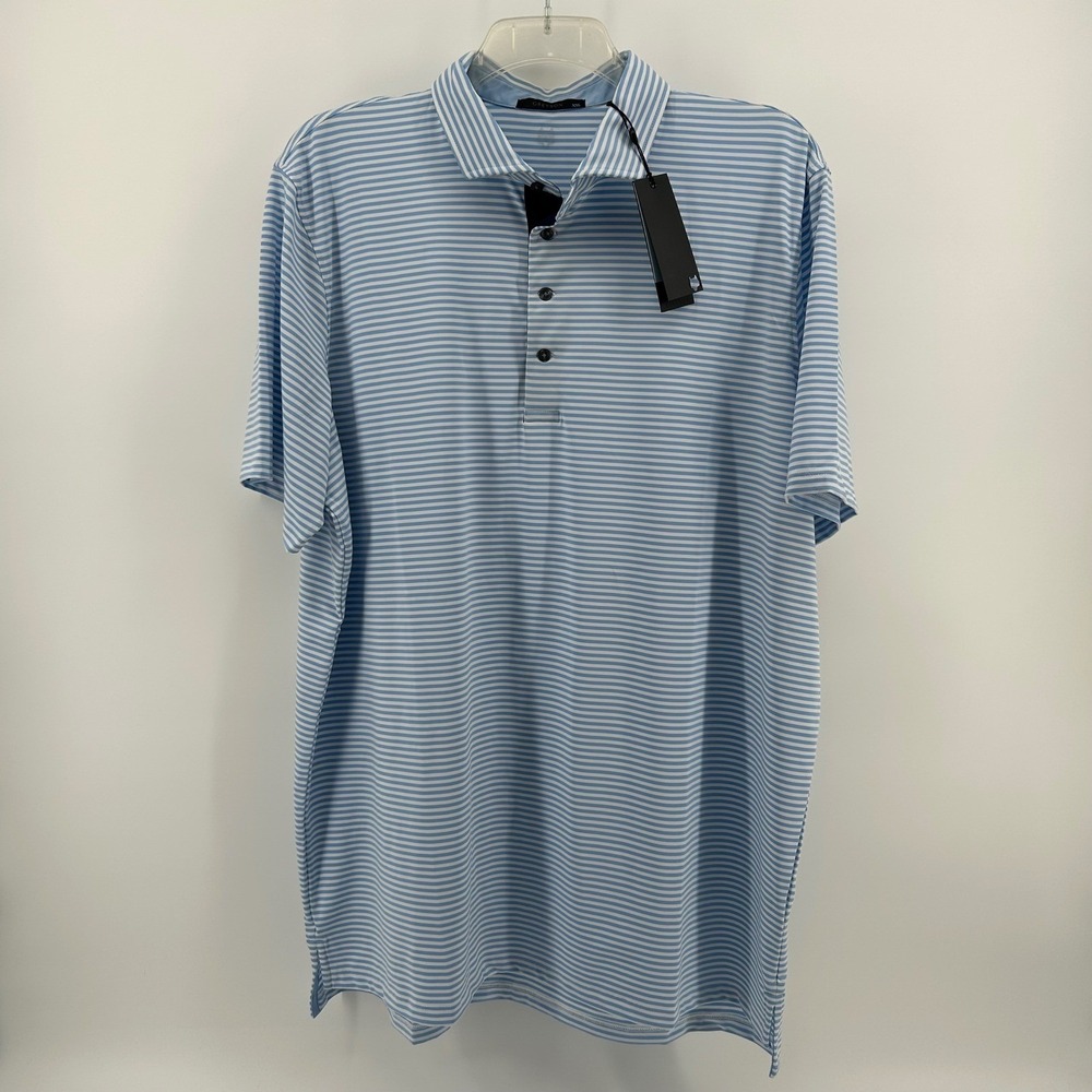 Greyson Polo Mens XXL Blue White Striped Golf Performance Shirt NWT